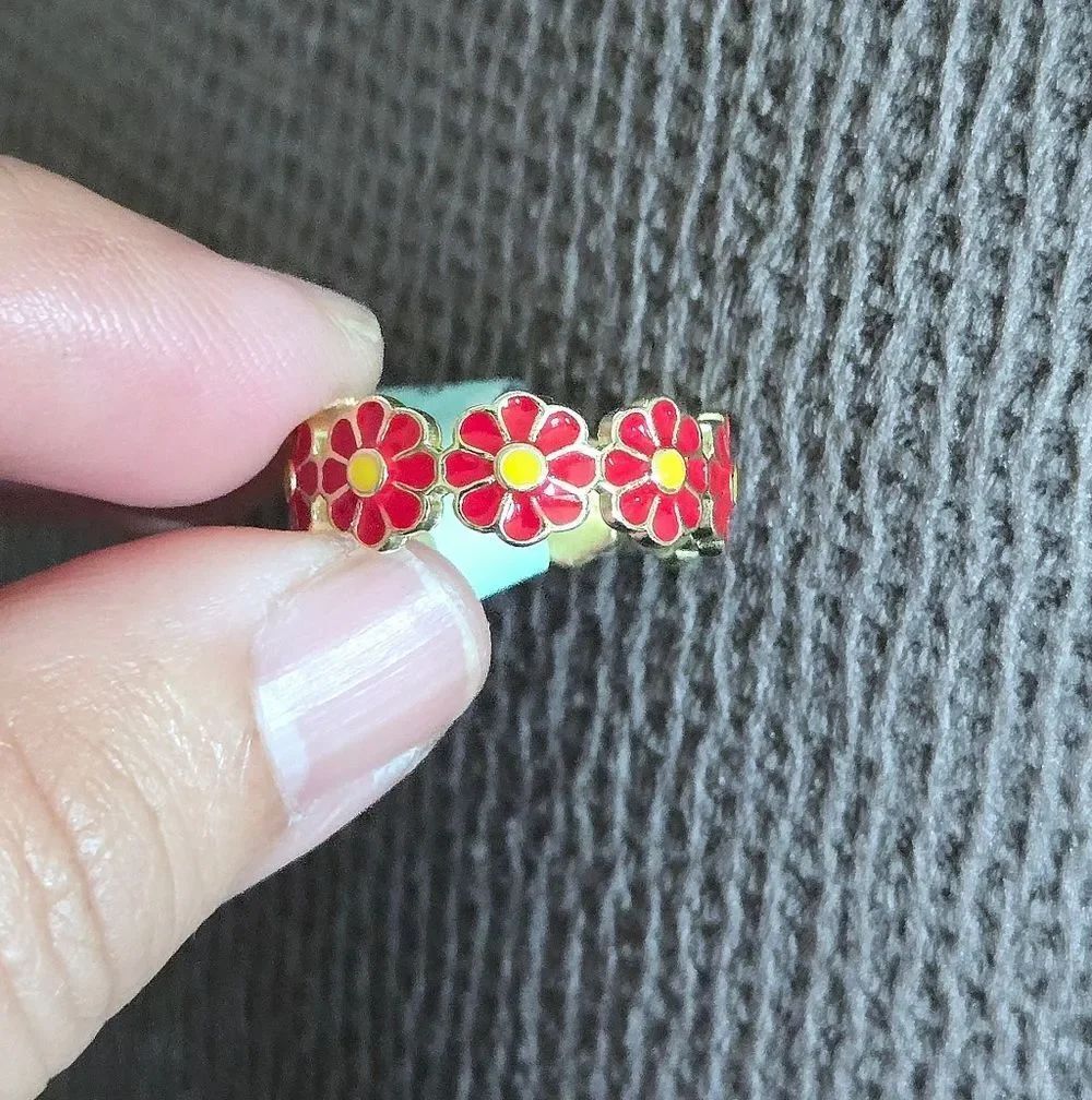 Cote d' Argent Red❤ and Yellow💛 Enamel Floral🌼 Wrap Around Ring - Picture 4 of 15